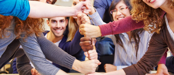 Teamwork vuisten op elkaar