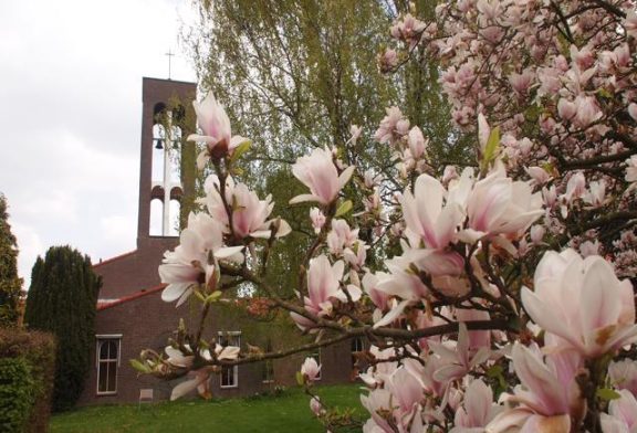 Samaya buiten met magnoliaboom